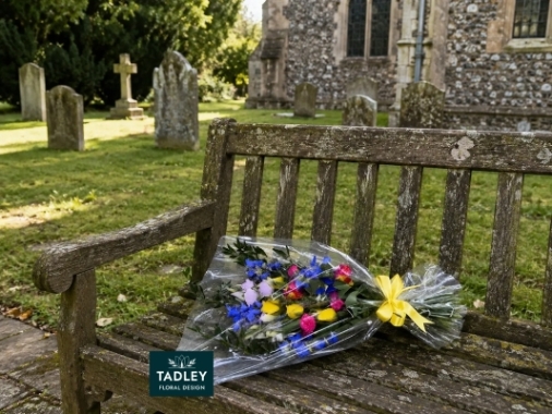 Funeral Flowers In Cellophane Bright Colours